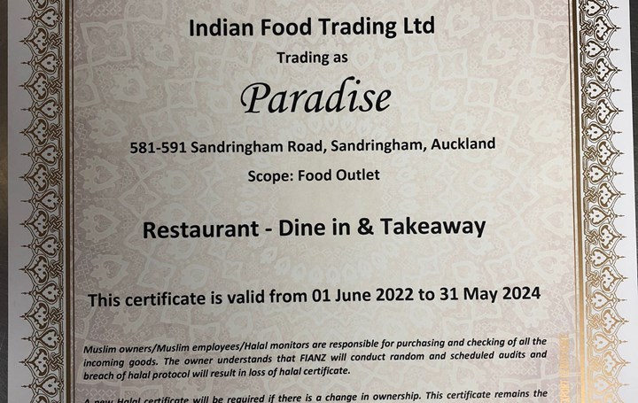 Paradise Halal Certificate June22